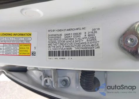 2018 Honda Accord Sport from USA, damaged, VIN 1HGCV1F3XJA189260